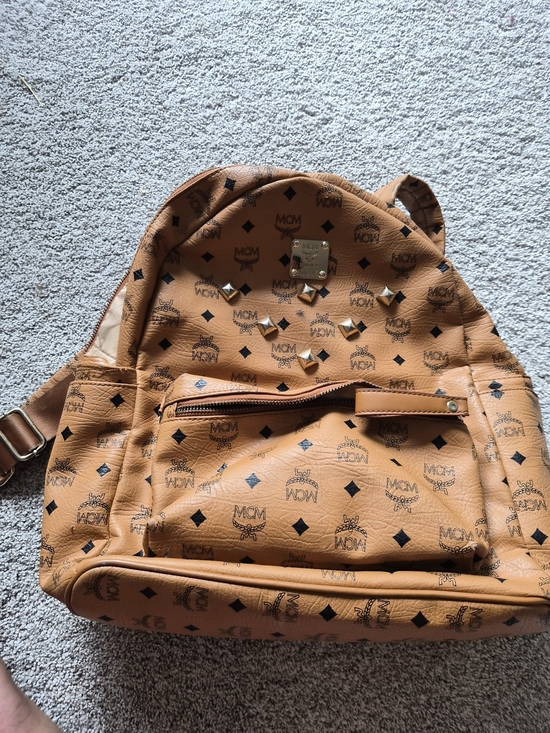 MCM Other - MCM Cognac Logo Studded Leather Backpack